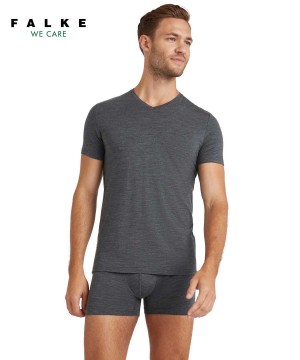 Koszula Z Krótkim Rękawem Falke T-Shirt V-neck Daily ClimaWool Męskie Szare | UKILDE-075