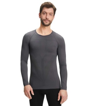 Long Sleeve T-Shirts Falke Long sleeve shirt Warm Męskie Czarne | OYNJSQ-296