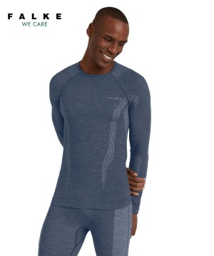 Long Sleeve T-Shirts Falke Long sleeve shirt Wool-Tech Męskie Niebieskie | IYRTXP-678