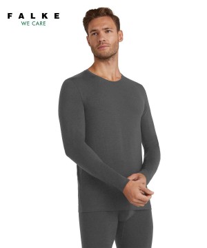 Long Sleeve T-Shirts Falke Long sleeve shirt Round-neck Daily ClimaWool Męskie Szare | FIBMXD-825