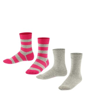 Skarpetki Falke Happy Stripe 2-Pack Socks Dziecięce Szare | DCUMNJ-401