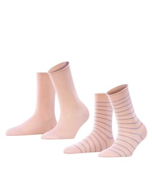 Skarpetki Falke Happy Stripe 2-Pack Socks Damskie Różowe | CRDSQF-501