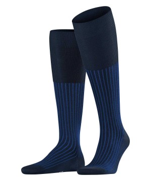 Skarpetki Falke Oxford Stripe Knee-high Socks Męskie Niebieskie | AMZKSN-598