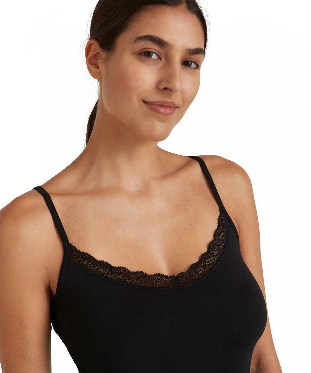 Bras & Tops Falke Top Round-neck Daily Lace Damskie Czarne | TBHPDQ-310