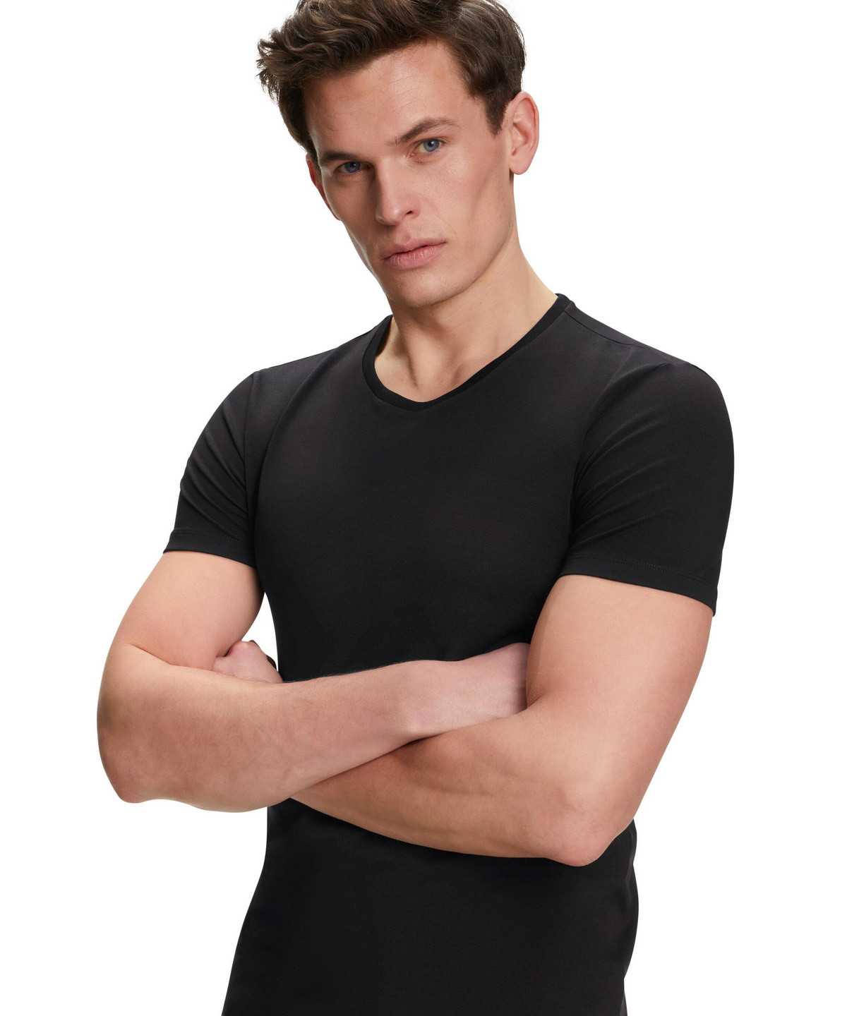 Koszula Z Krótkim Rękawem Falke 2-Pack T-Shirt Round-neck Daily Comfort Męskie Czarne | SNQJEP-014