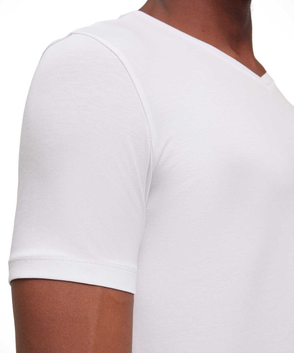 Koszula Z Krótkim Rękawem Falke 2-Pack T-Shirt V-neck Daily Comfort Męskie Białe | ZEYNAJ-406