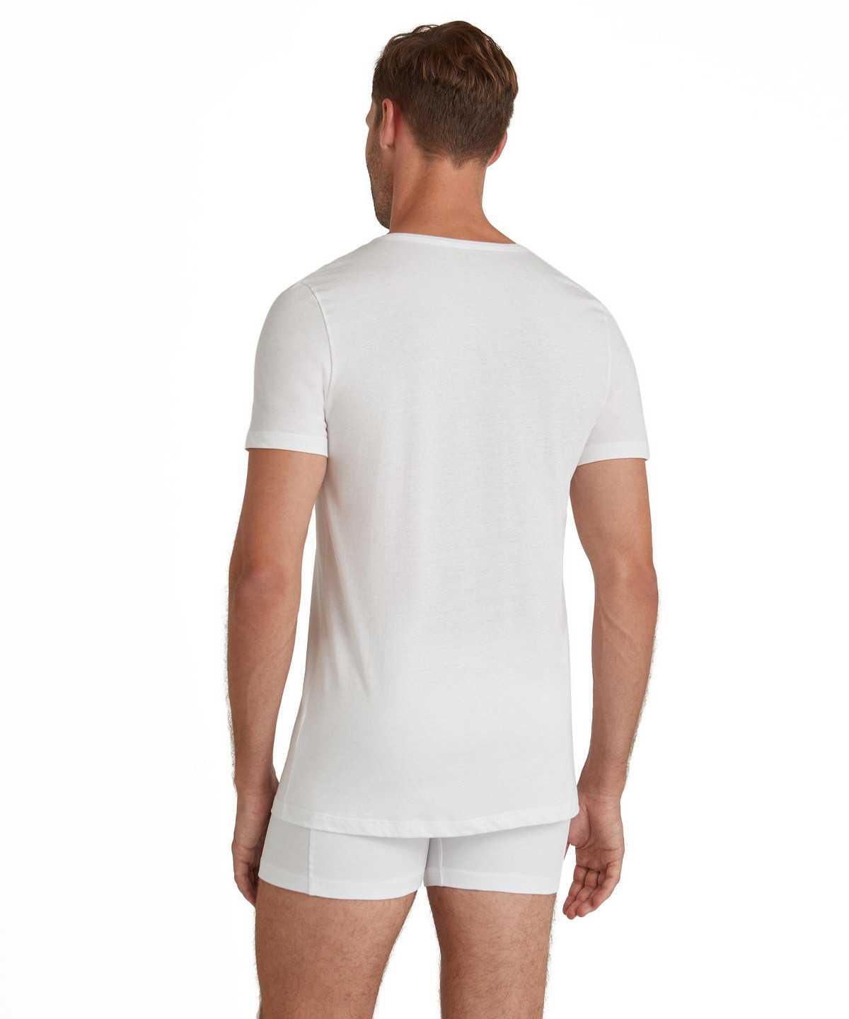 Koszula Z Krótkim Rękawem Falke T-Shirt V-neck Daily Natural Męskie Białe | TIEVND-047