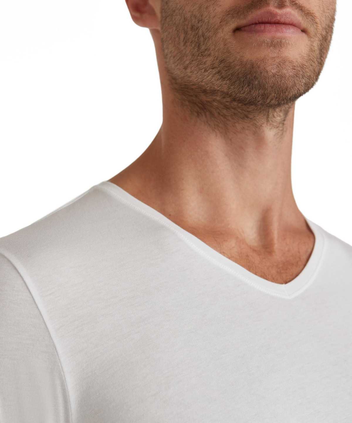 Koszula Z Krótkim Rękawem Falke T-Shirt V-neck Daily Natural Męskie Białe | TIEVND-047