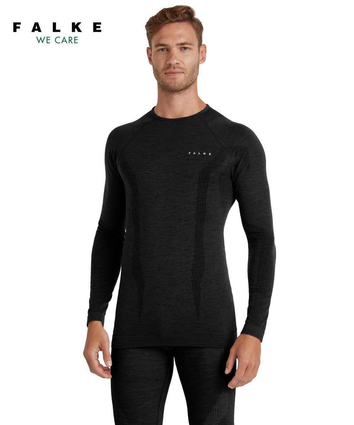 Long Sleeve T-Shirts Falke Long sleeve shirt Wool-Tech Męskie Czarne | AZRVWO-760