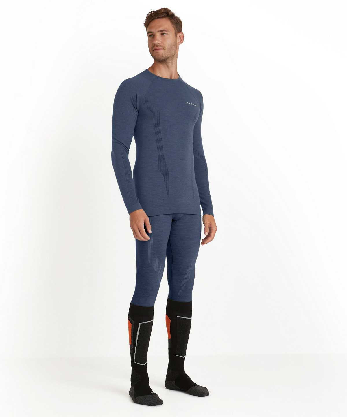 Long Sleeve T-Shirts Falke Long sleeve shirt Wool-Tech Męskie Niebieskie | IYRTXP-678