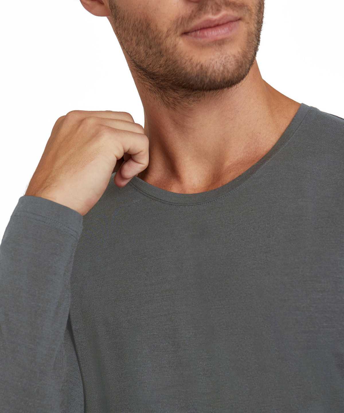 Long Sleeve T-Shirts Falke Long sleeve shirt Round-neck Daily ClimaWool Męskie Szare | FIBMXD-825