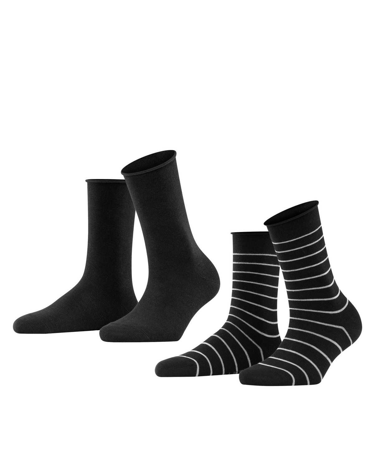 Skarpetki Falke Happy Stripe 2-Pack Socks Damskie Czarne | SQECOP-782