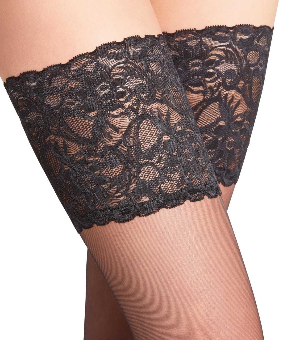 Thigh Highs Falke Seidenglatt 15 DEN Stay-ups Damskie Czarne | LPHFQA-308