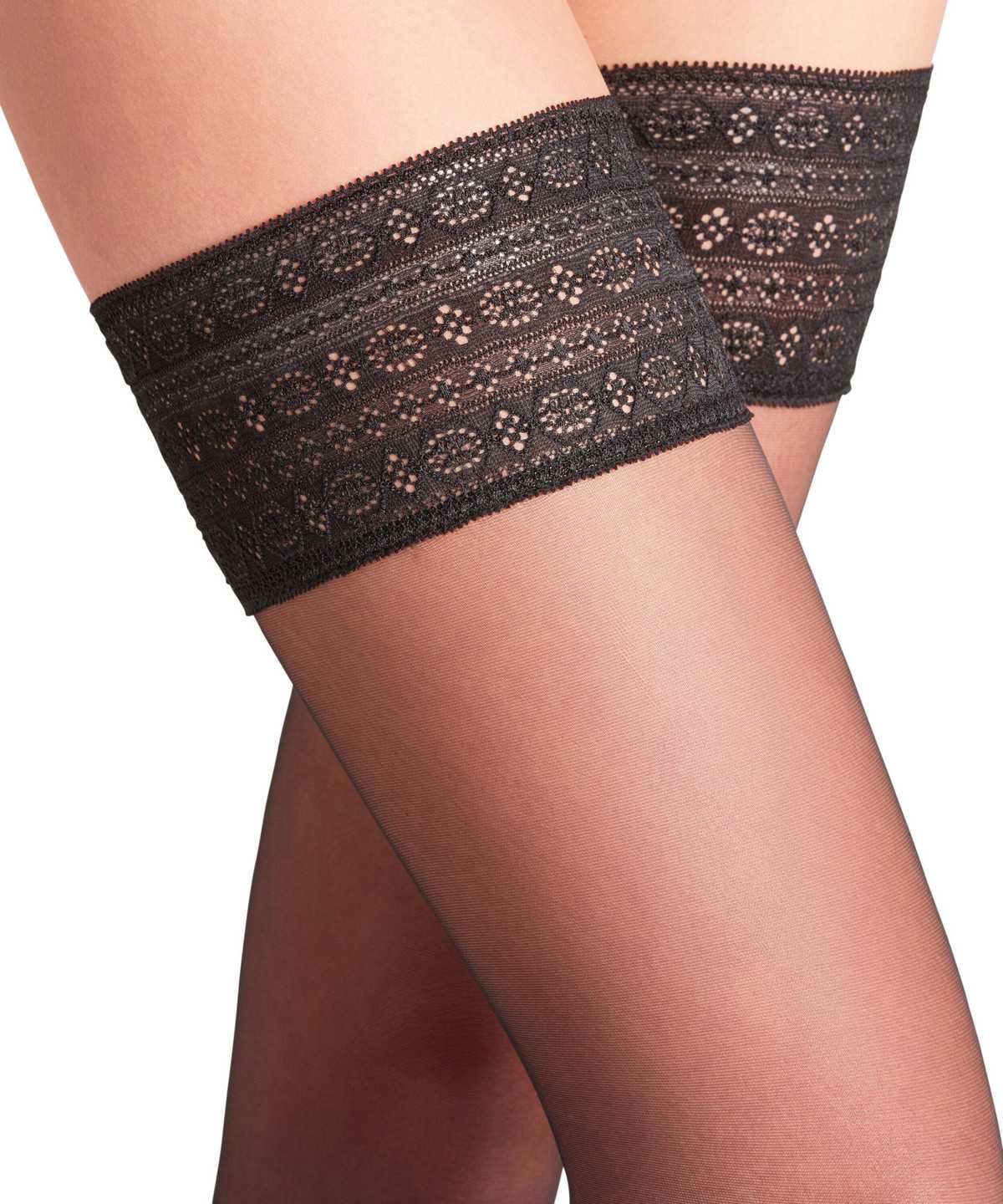 Thigh Highs Falke Seidenglatt 15 DEN Stay-ups Damskie Czarne | VUSCNJ-375