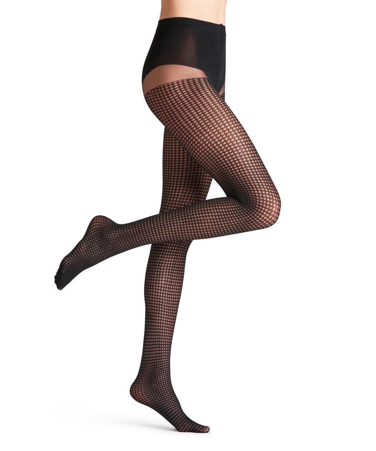 Tights Falke Houndstooth 15 DEN Tights Damskie Czarne | POBUAM-841